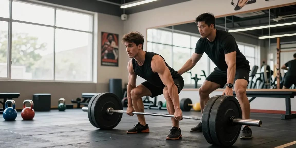 Bodybuilder beim Training im Anabolikashop mit Hanteln, motivierende Umgebung.