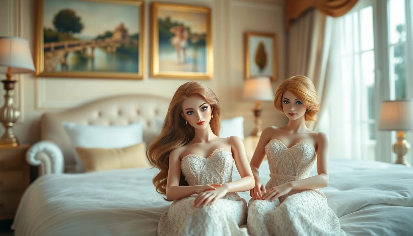 Erleben Sie die Anziehungskraft von Love Dolls in einem stilvollen Schlafzimmer mit eleganten Möbeln.