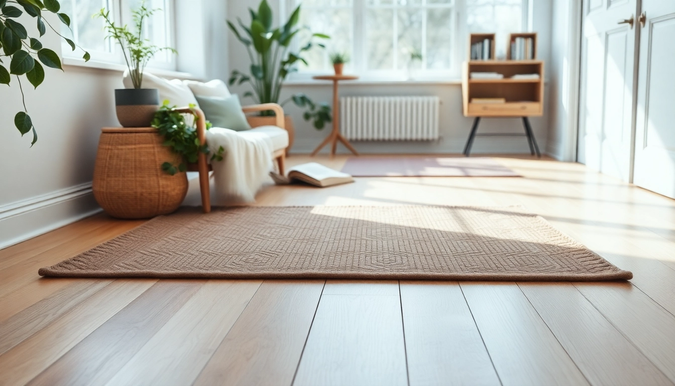 Nagermatte auf einem hellen Holzboden, elegant im Sonnenlicht präsentiert.