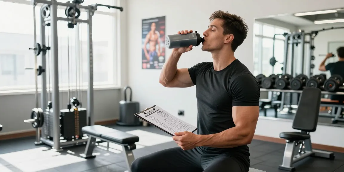 Steroide kaufen im Steroidshop: Bodybuilder trainiert im modernen Fitnessstudio mit Workout-Plan.