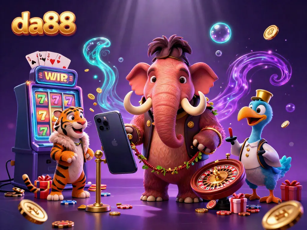 Engage with da88's thrilling casino experience featuring a mammoth bouncer and vibrant slot games.