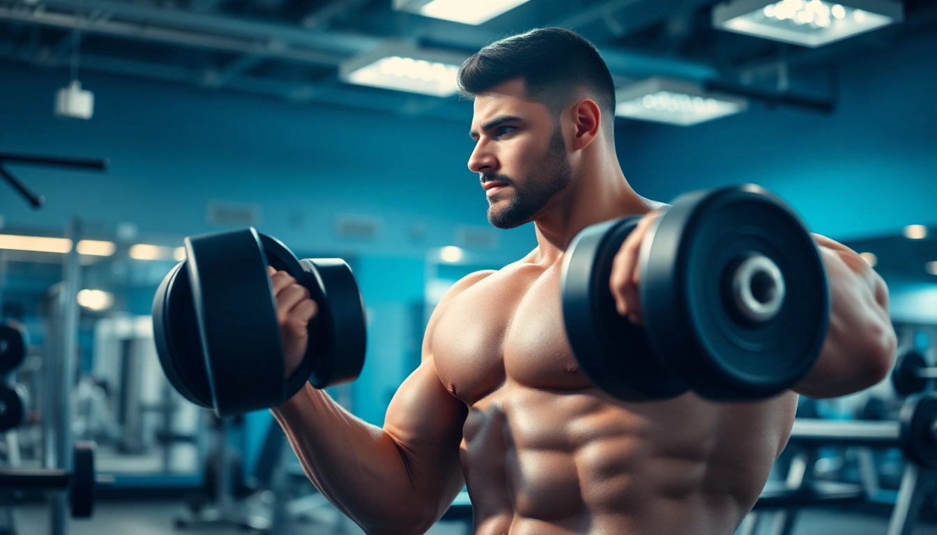 Proviron kaufen für Fitnessbewusste: Starker Bodybuilder beim Training in modernem Fitnessstudio