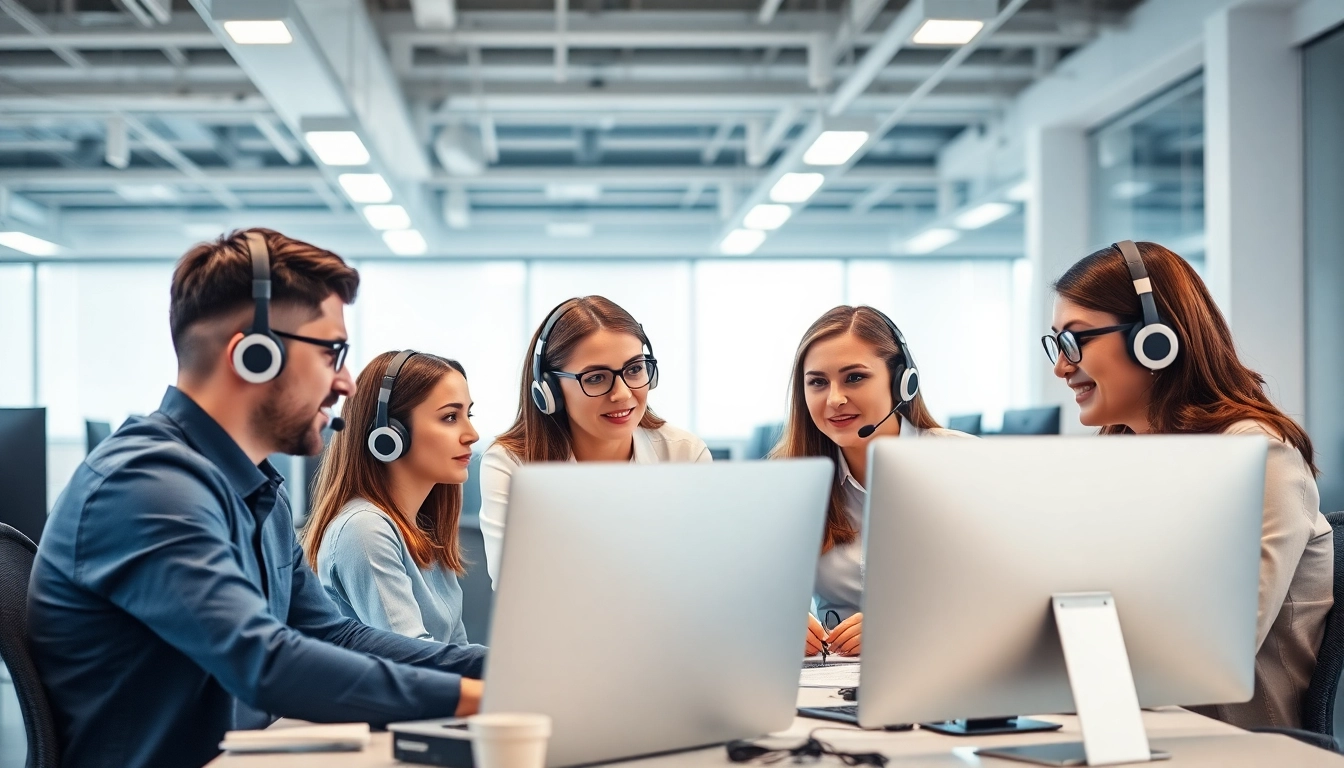 IT Support team collaborating in a modern office with computers and technology.