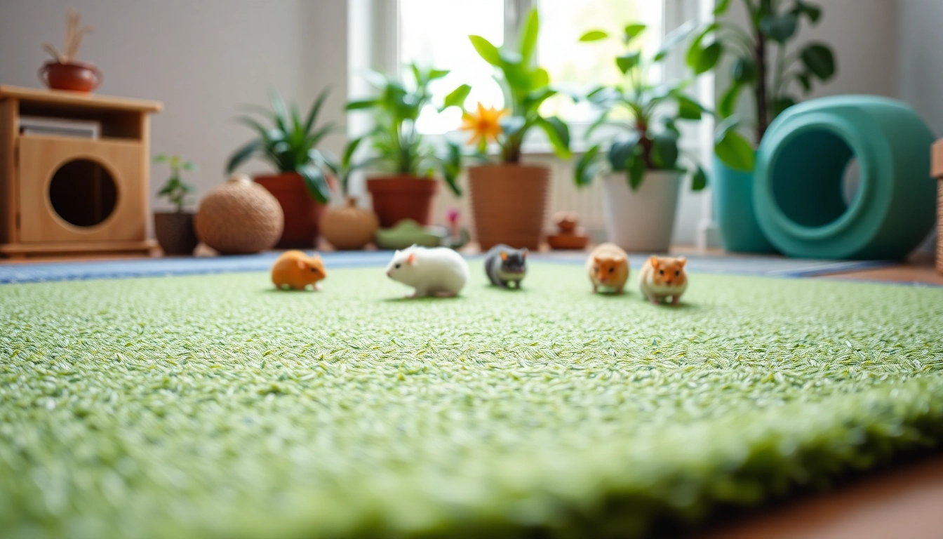 Vibrant Nagermatte highlighted with playful small animals in a cozy indoor setting.