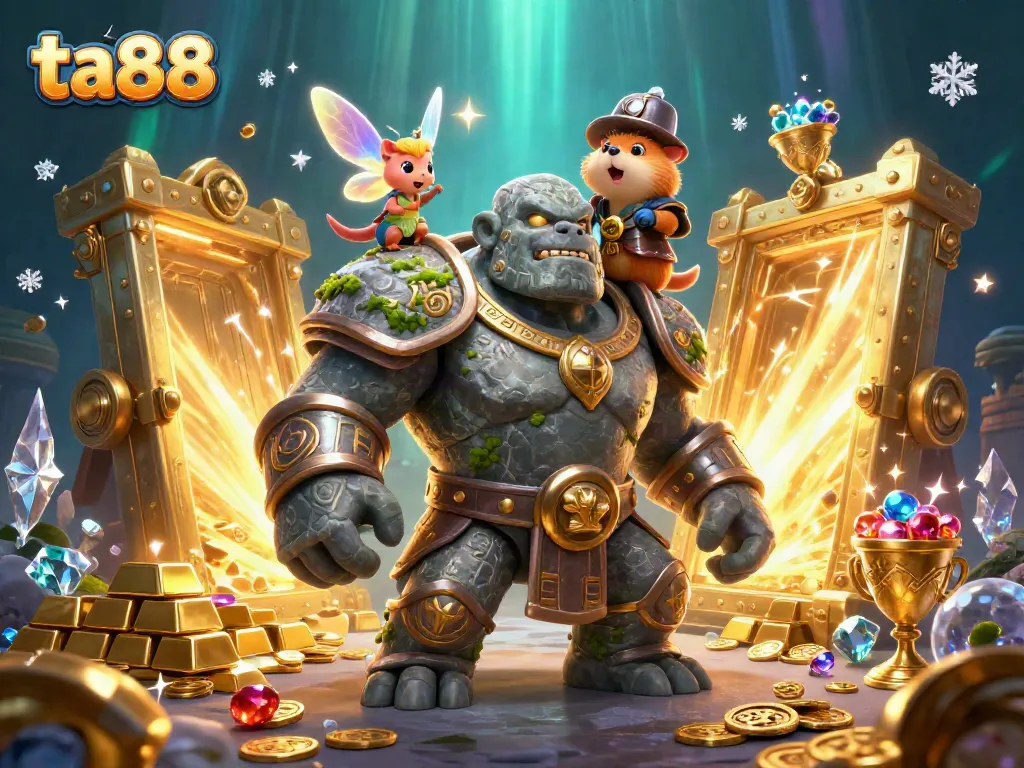 Experience the excitement of ta88 with magical characters and treasure in an enchanting casino scene.