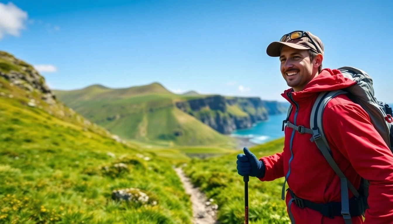 Dingle Way Fernwanderweg: Hiker navigating through stunning landscapes with vibrant colors.