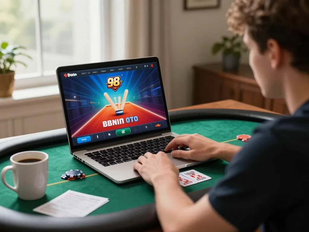 Engaged player enjoying exciting online poker at the 98win platform in a cozy home setup.