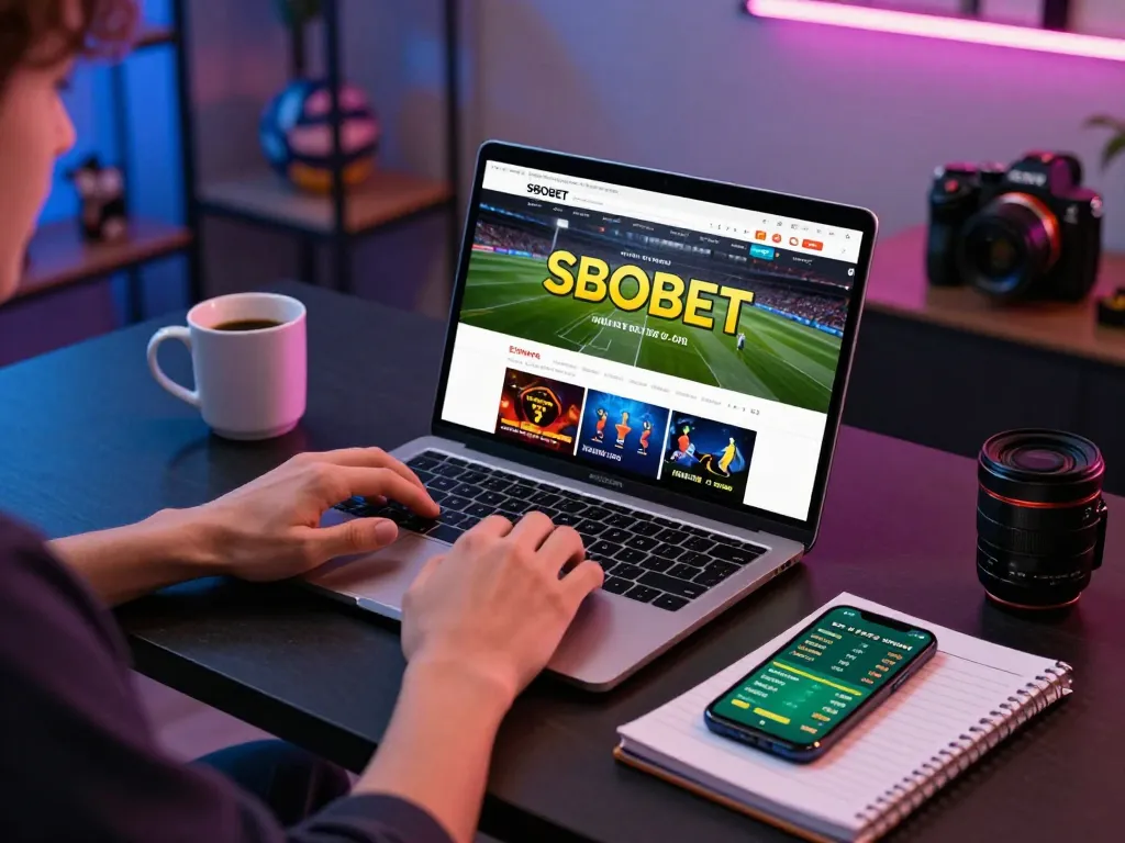 SBOBET online sports betting enthusiast engaged in a thrilling home office environment.