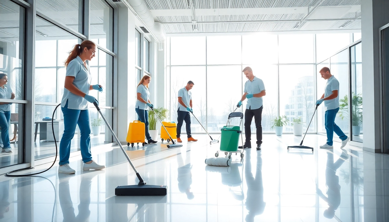 Effiziente Gebäudereinigung Ulm durch professionelles Reinigungsteam in modernem Büro.