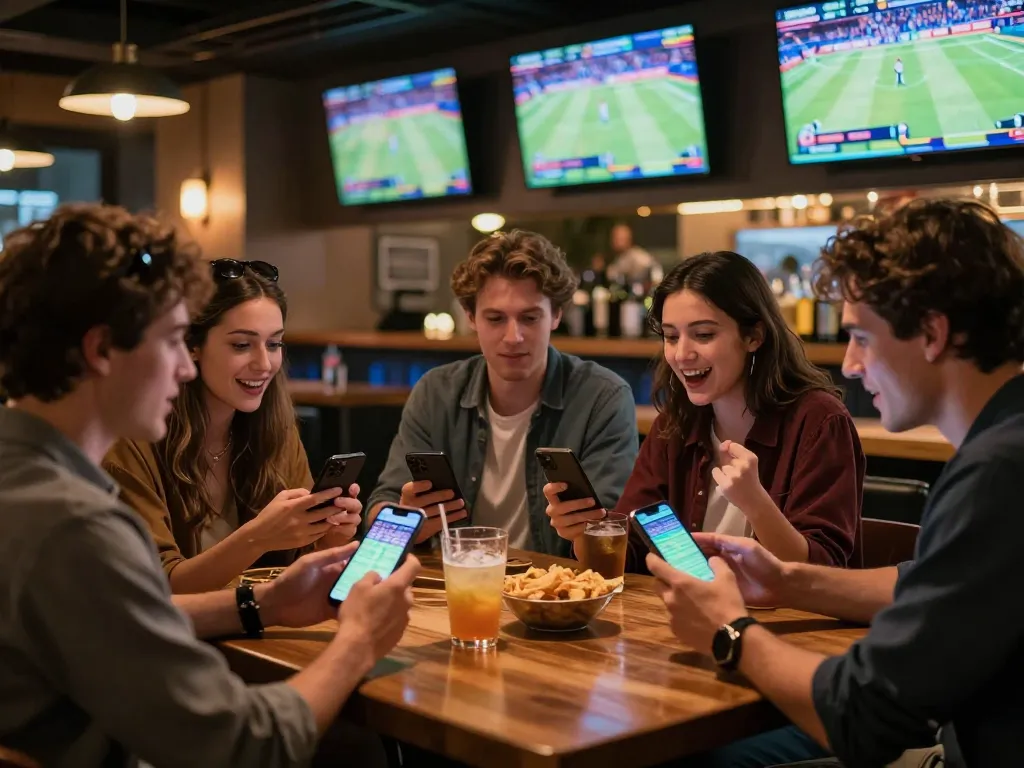 Fans enjoying F168 sports betting while analyzing odds and celebrating wins in a lively atmosphere.