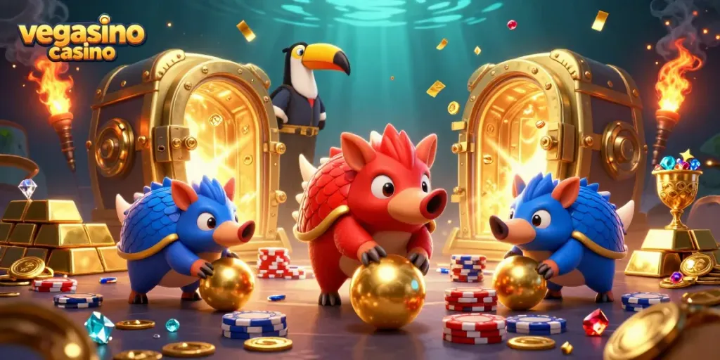 Experience thrilling gameplay with the vegasino casino in a vibrant 3D illustration.