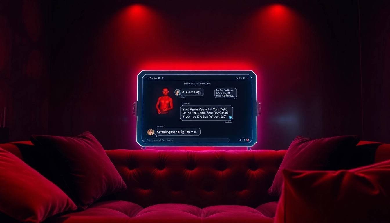 Engaging NSFW chat interaction on a futuristic screen in a seductive atmosphere.