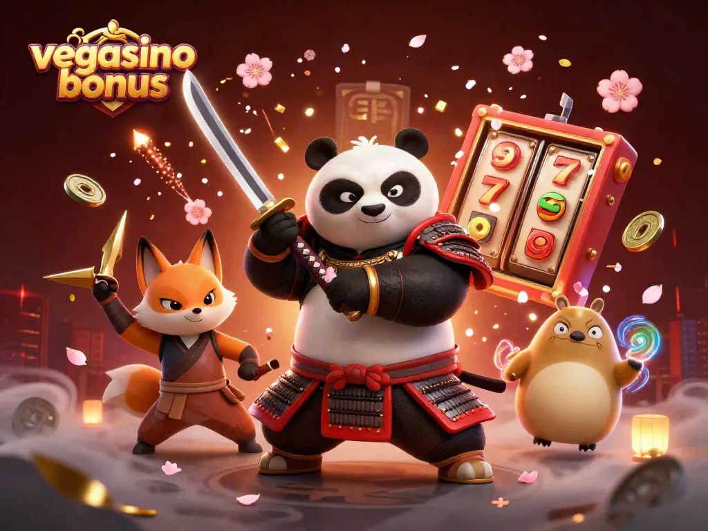 Engage with the vegasino bonus offers while exploring a vibrant casino scene with dynamic characters and festive elements.