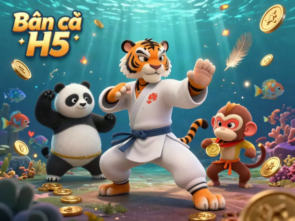 Experience the excitement of Bắn cá H5 with vibrant underwater action featuring a cartoon tiger and friends.
