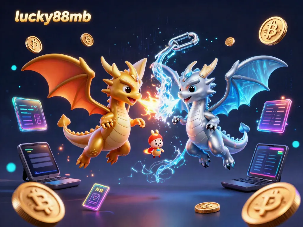 Engage in thrilling gameplay at lucky88mb with dragons symbolizing fortune amidst crypto elements.