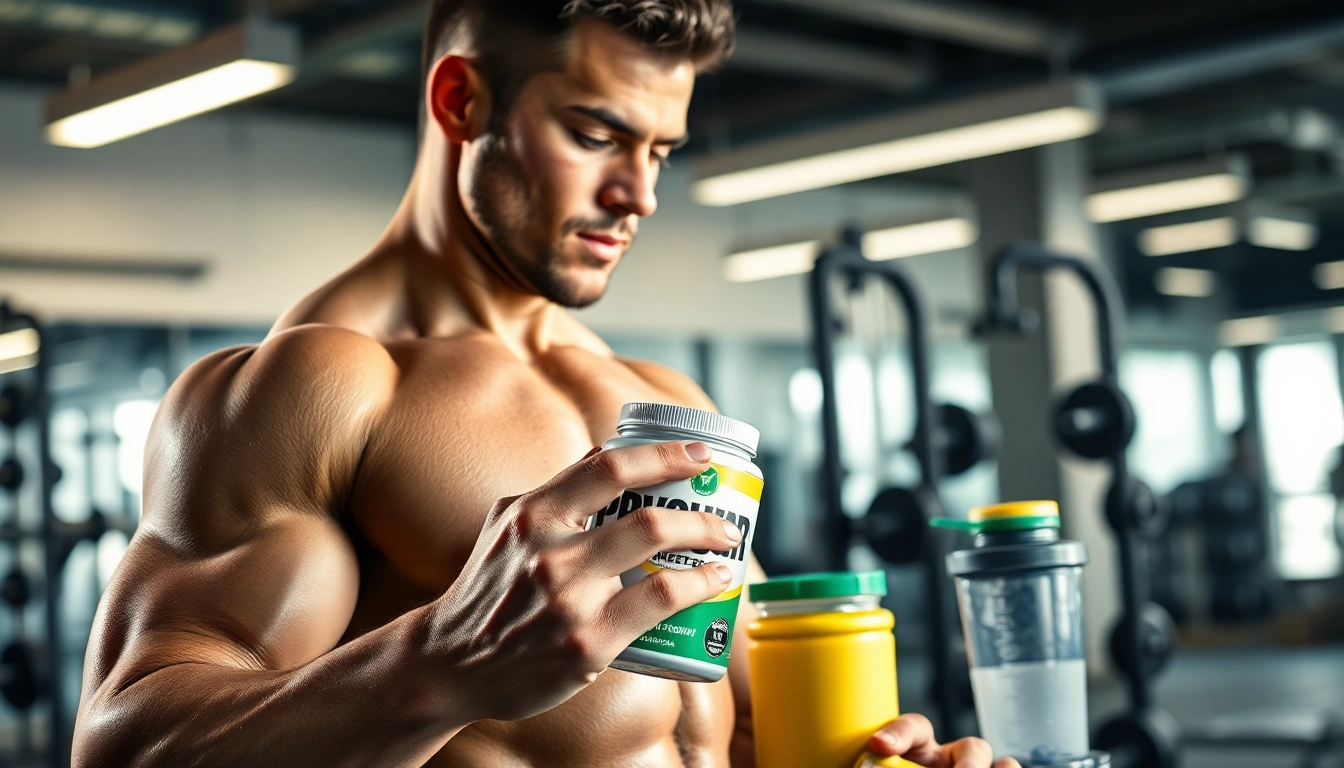Proviron kaufen im Fokus eines Fitness-Enthusiasten mit Produkten und Fitnessgeräten.