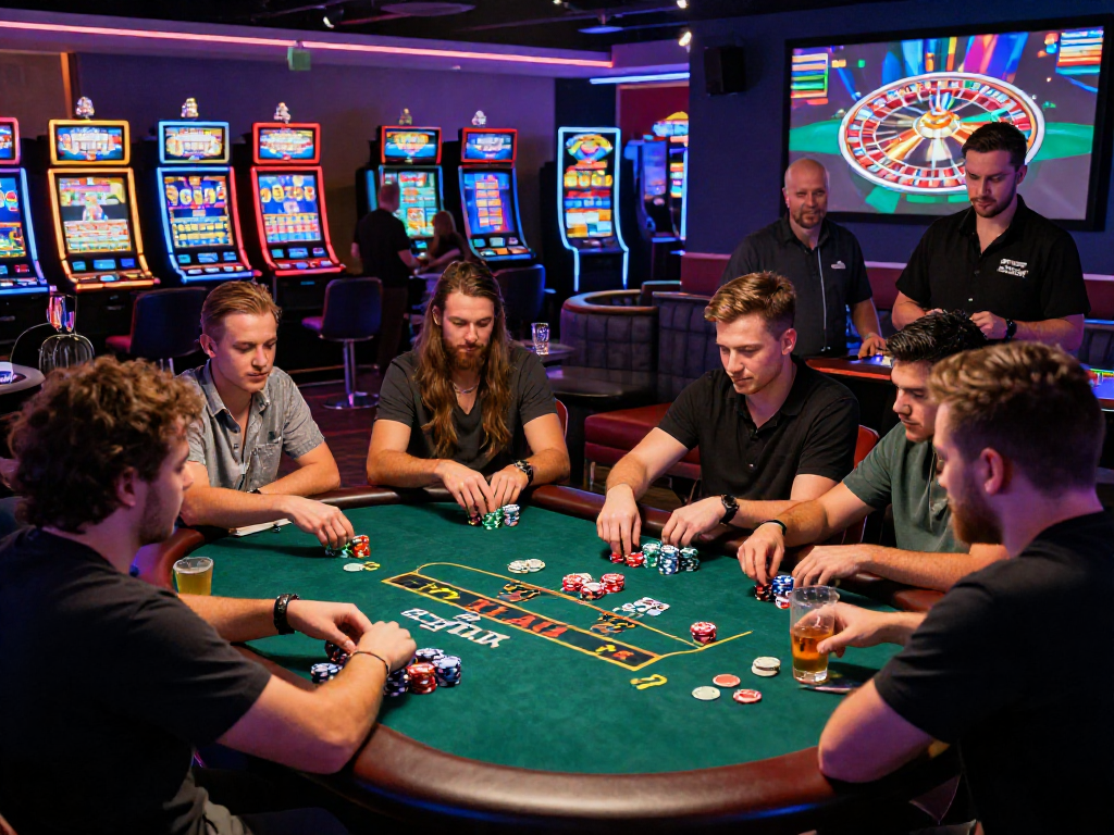 Experience the vibrant atmosphere of nhà cái vin88 with friends at a thrilling casino poker table surrounded by excitement.