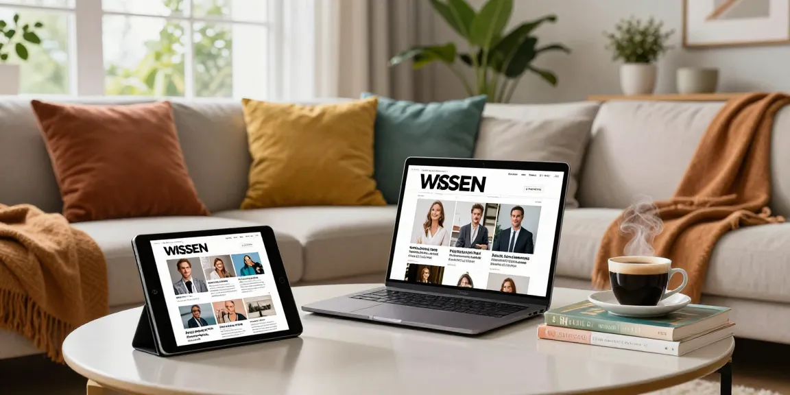 Explore engaging content about celebrities and lifestyle trends on wissenmagazine.de in a stylish living room setting.