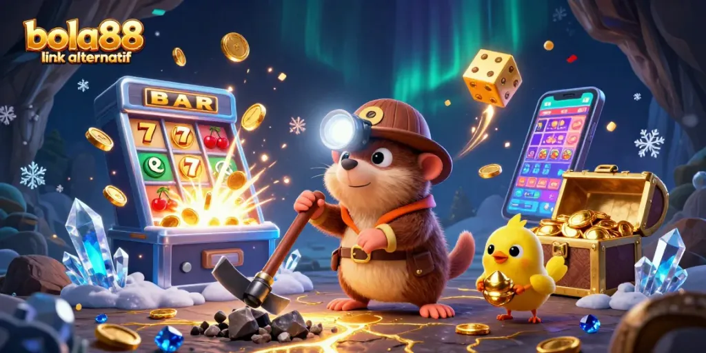 Experience the thrill of bola88 link alternatif with a colorful scene of casino excitement and treasures in 3D.