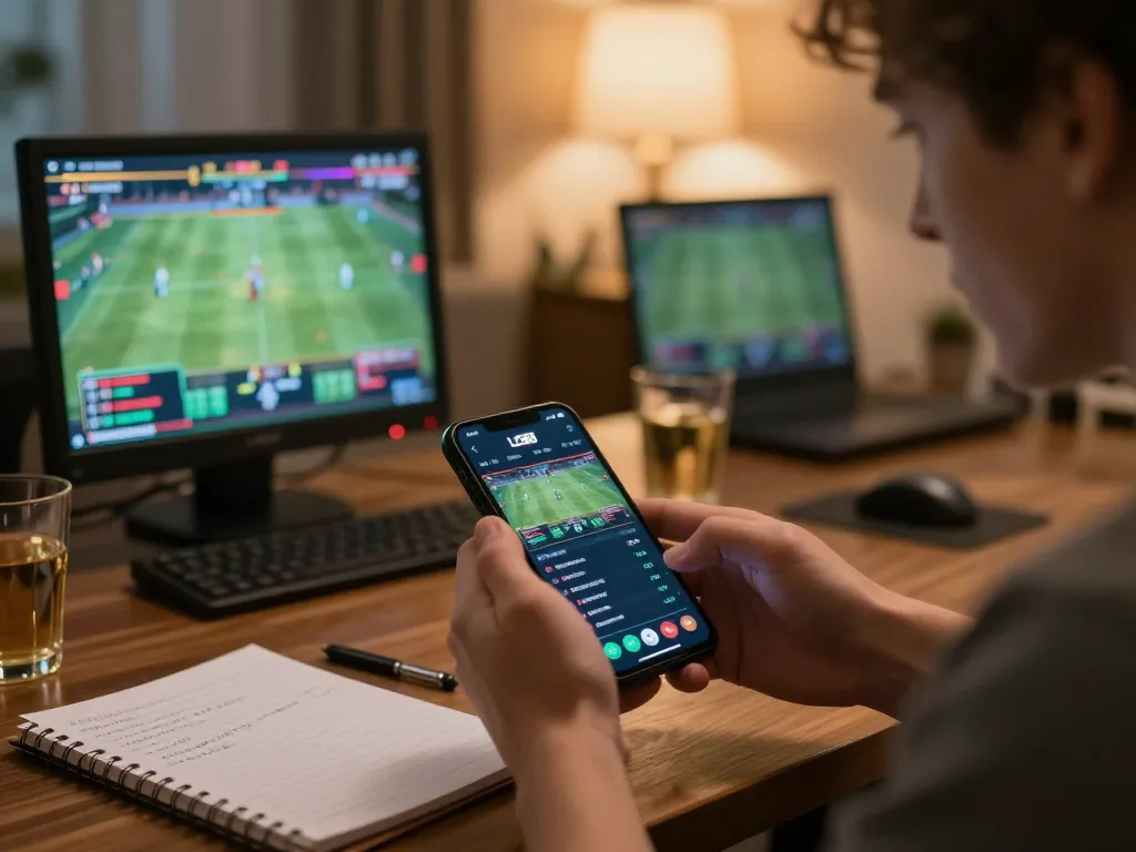Engaging moment with a player using the LC88 app for sports betting, showcasing strategic gameplay