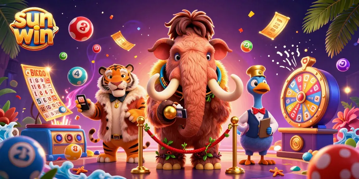 Engage in thrilling action at sun win, featuring vibrant characters amid colorful casino elements.